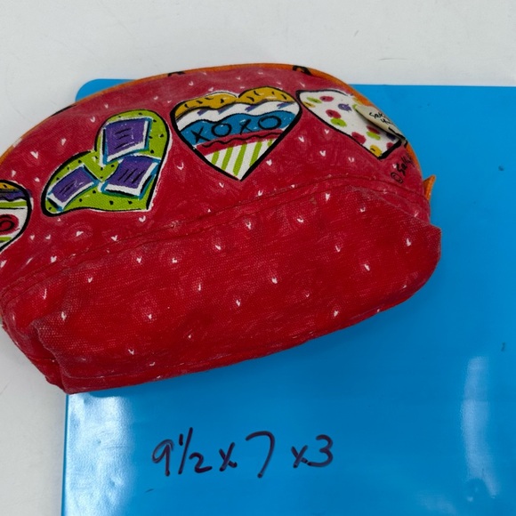 VTG Sally Huss Hearts Bag Canvas Painted Zip Top Makeup Toiletries Pencils - Picture 5 of 5